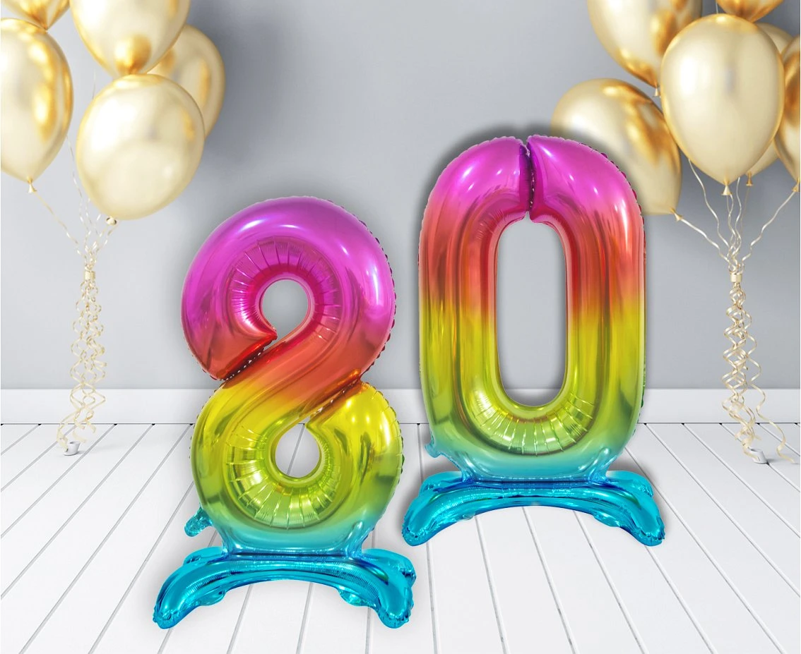 Balon foliowy B&C Cyfra stojąca 8, tęczowa, 74 cm AA