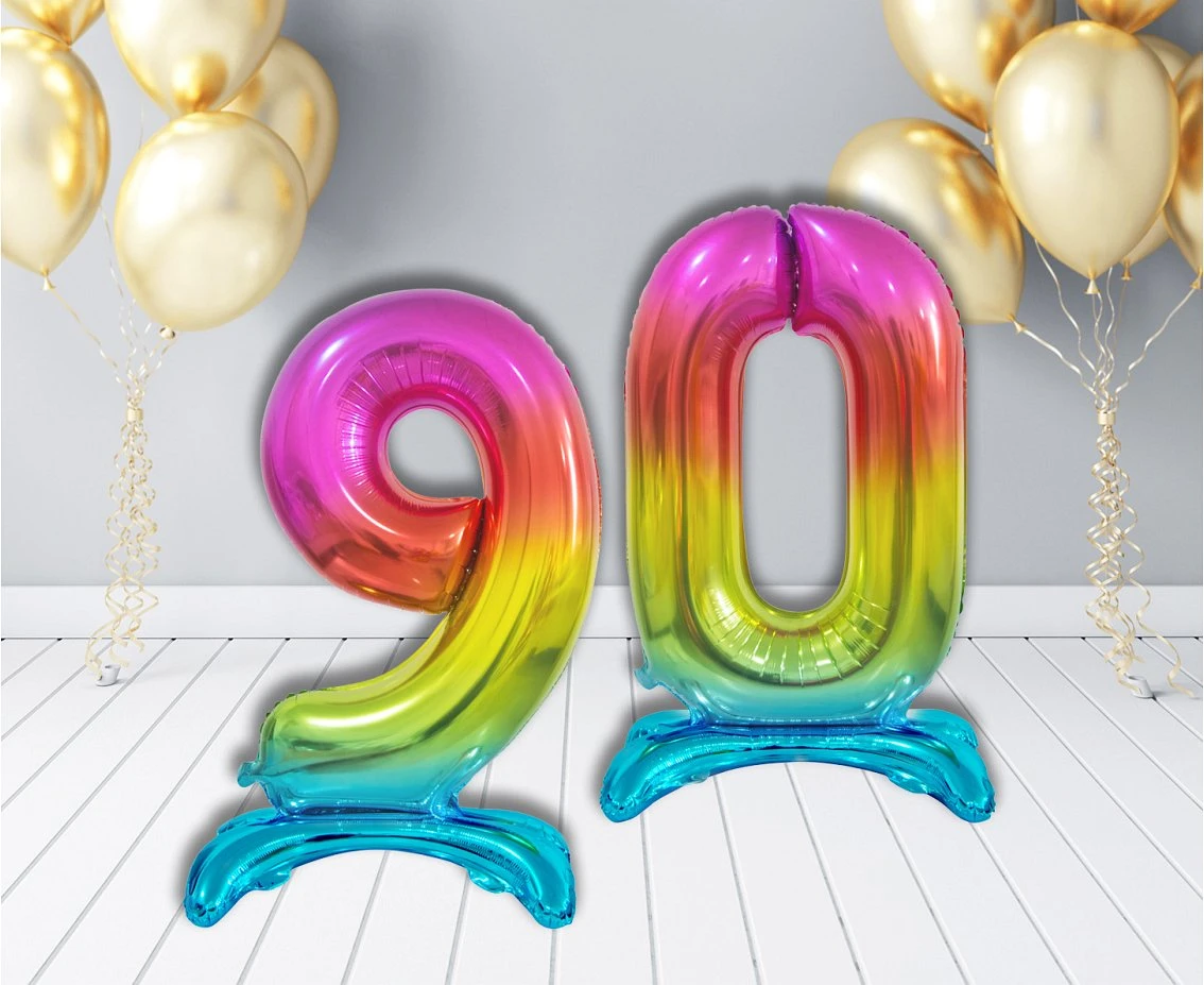 Balon foliowy B&C Cyfra stojąca 9, tęczowa, 74 cm AA