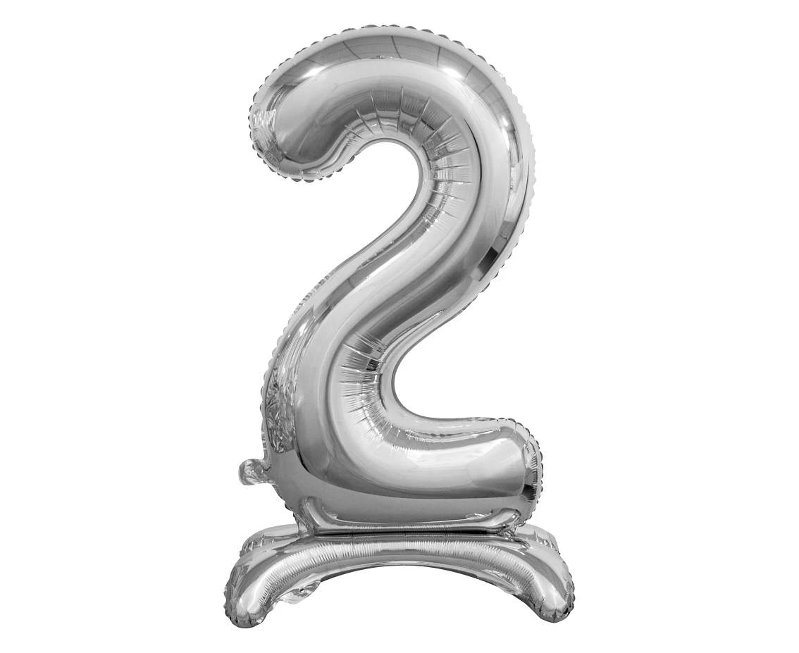 Balon foliowy B&C Cyfra stojąca 2, srebrna, 74 cm