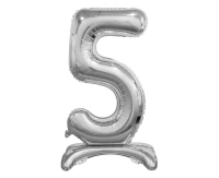 Balon foliowy B&C Cyfra stojąca 5, srebrna, 74 cm