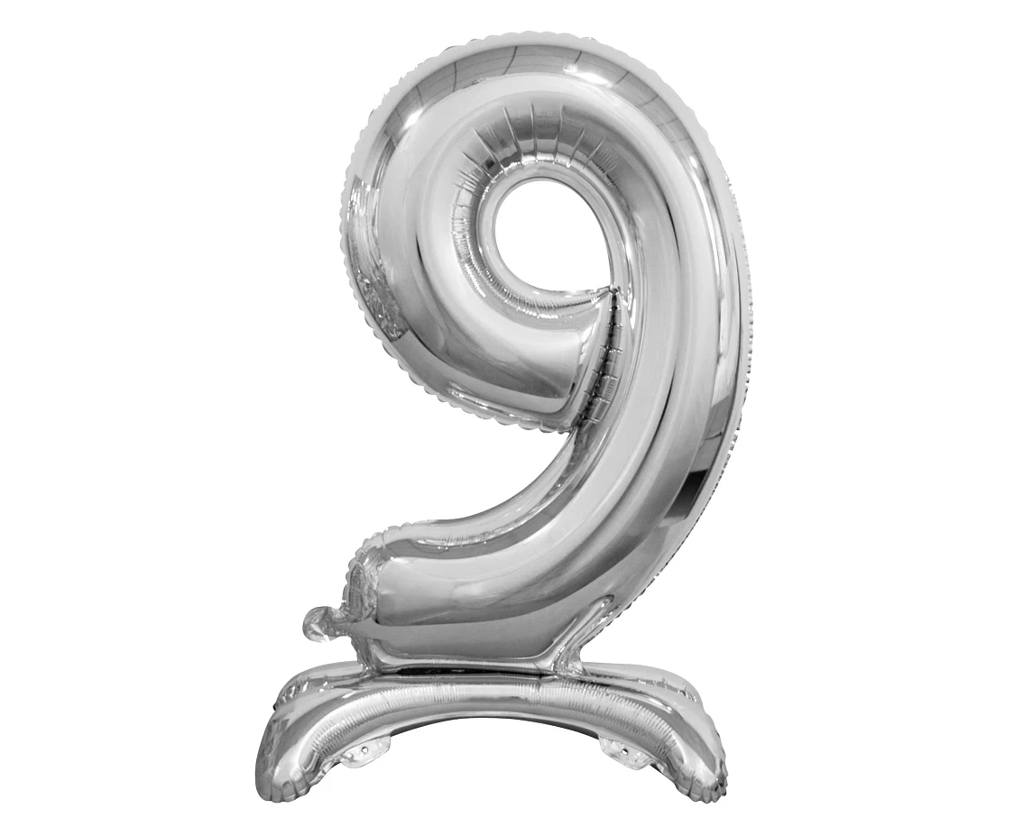 Balon foliowy B&C Cyfra stojąca 9, srebrna, 74 cm
