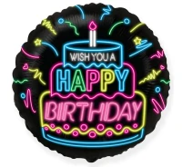 Balon foliowy 18" FX - Happy Birthday- NEON, niepakowany