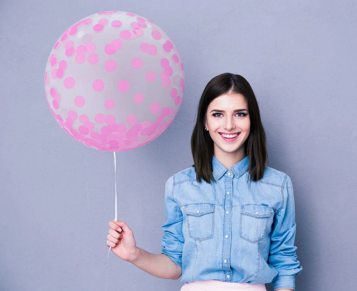 Balon Aqua 18" - kryształowy, różowe grochy, KK