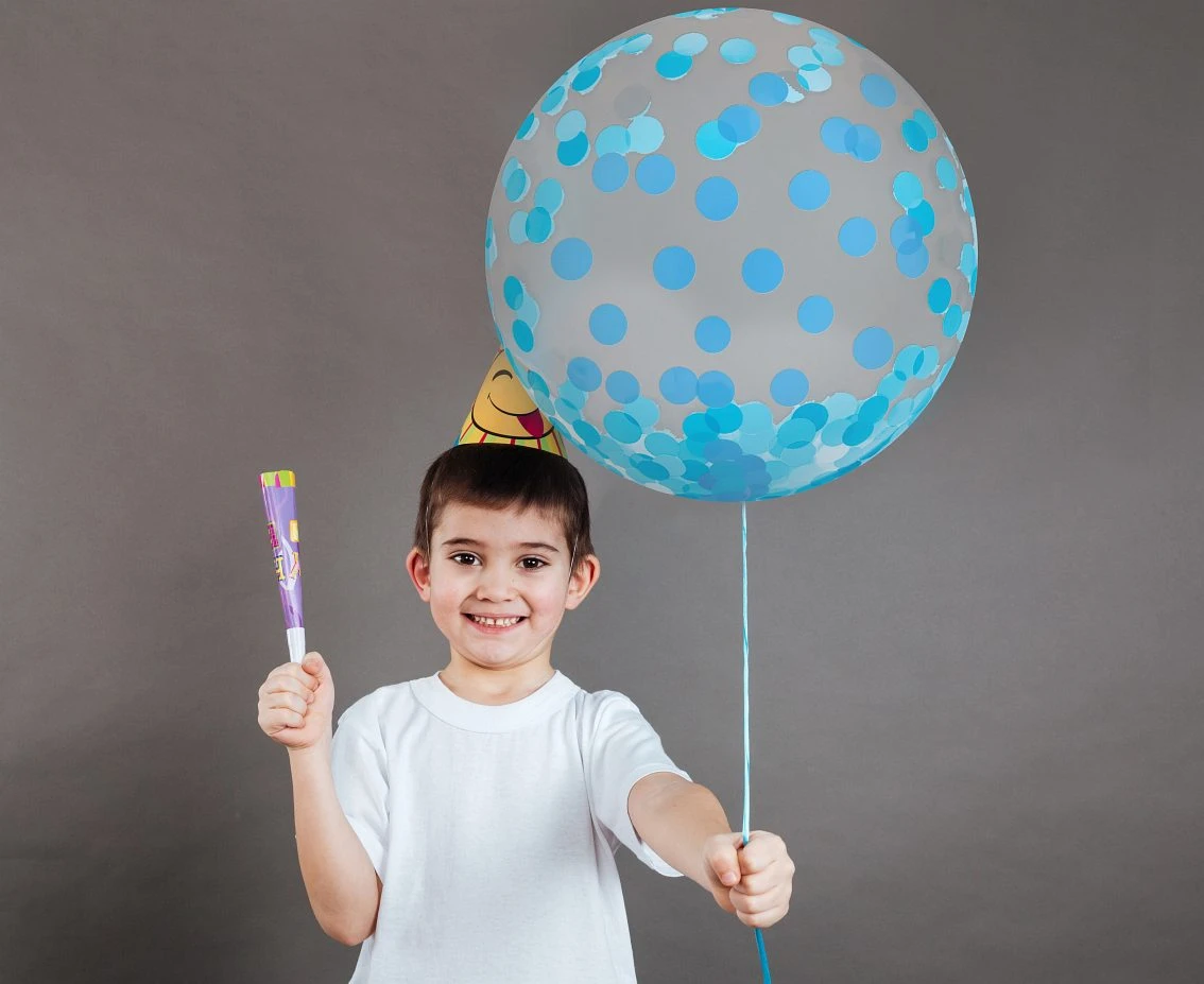 Balon Aqua 18" - kryształowy, niebieskie grochy, KK