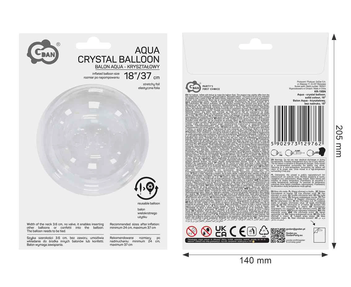 Balon Aqua - kryształowy, bez nadruku, 18" AA