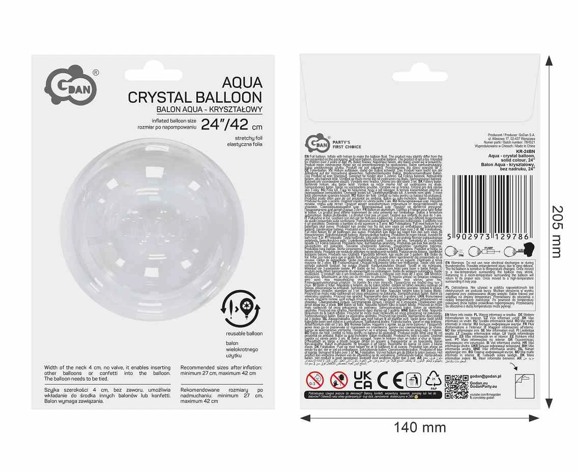Balon Aqua - kryształowy, bez nadruku, 24" AA