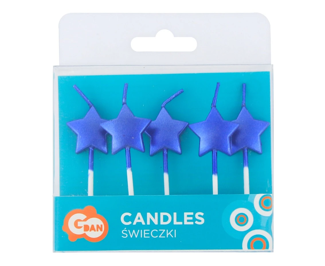 Świeczki pikery Gwiazdki, metaliczne niebieskie, 5 szt. KK
