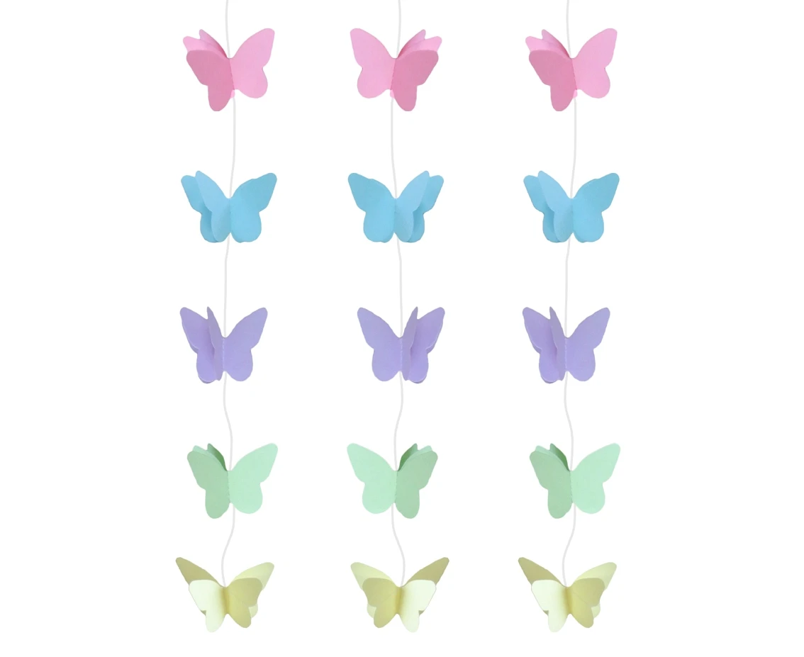 Dekoracja wisząca Pastel B&C Motylki Pastelowe, rozm. 7.5 cm, dł. 200 cm KK