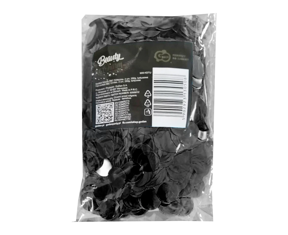 Konfetti foliowe B&C Kółeczka, 2 cm, 250g, czarne KK