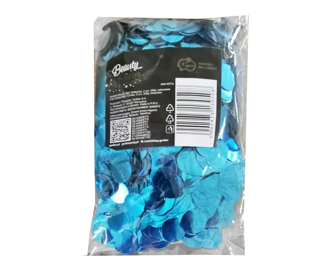 Konfetti foliowe B&C Kółeczka, 2 cm, 250g, turkusowe KK