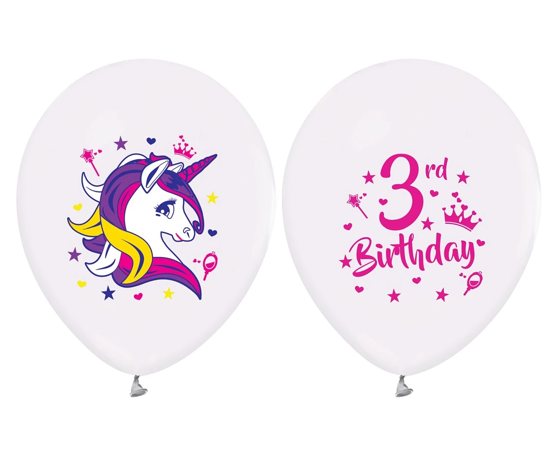 Balony 3 Urodziny (jednorożce), 12"/ 5 szt. KK