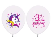 Balony 3 Urodziny (jednorożce), 12"/ 5 szt. KK