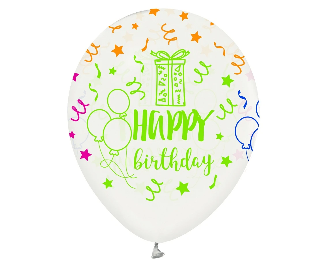 Balony Happy Birthday, 12"/ 5 szt.