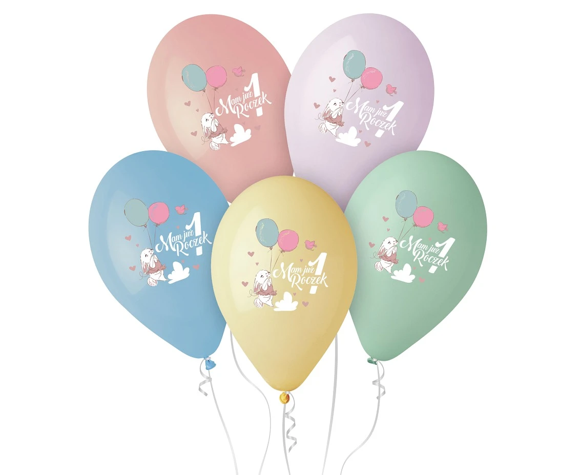 Balony Gemar 13", pastel premium hel mam już 1 roczek (króliczek), 5szt.