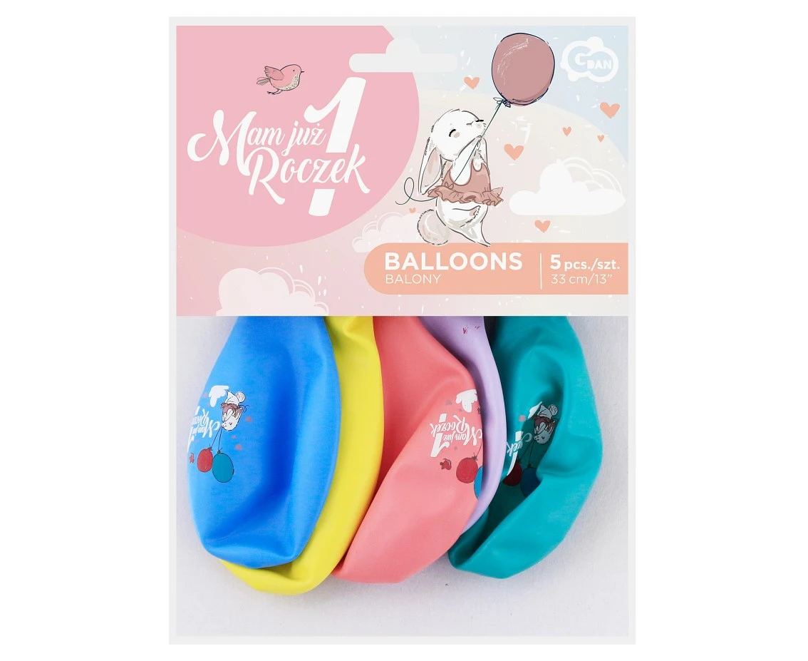 Balony Gemar 13", pastel premium hel mam już 1 roczek (króliczek), 5szt.