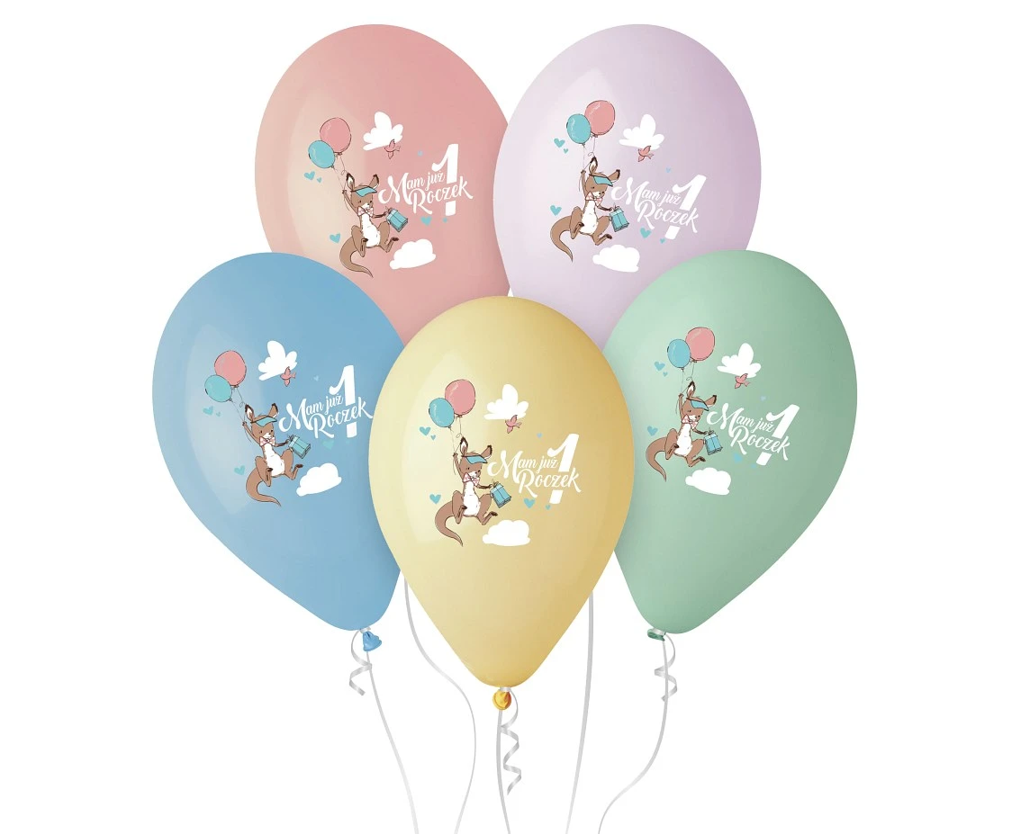 Balony Gemar 13", pastel premium hel mam już 1 roczek (kangurek), 5szt.