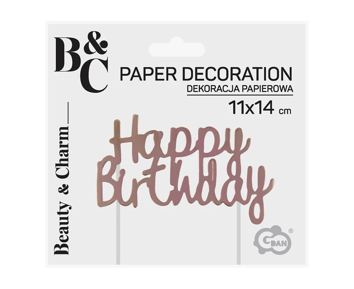 Dekoracja papierowa B&C Happy Birthday, różowo-złota, 11x14 cm