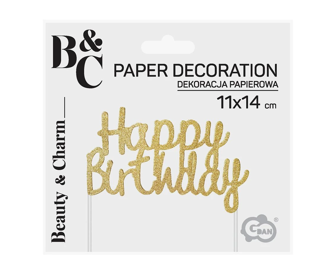 Dekoracja papierowa  B&C Happy Birthday, złota, 11x14 cm