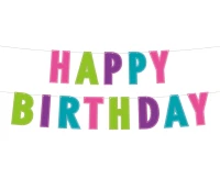 Girlanda papierowa Happy Birthday, kolorowa z brokatem, 200 cm KK