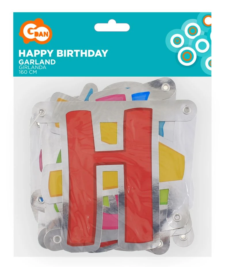 Girlanda papierowa Happy Birthday, kolorowa, 160x14 cm KK