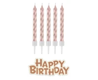 Świeczki B&C urodzinowe Happy Birthday, różowo-złote, 16 szt.