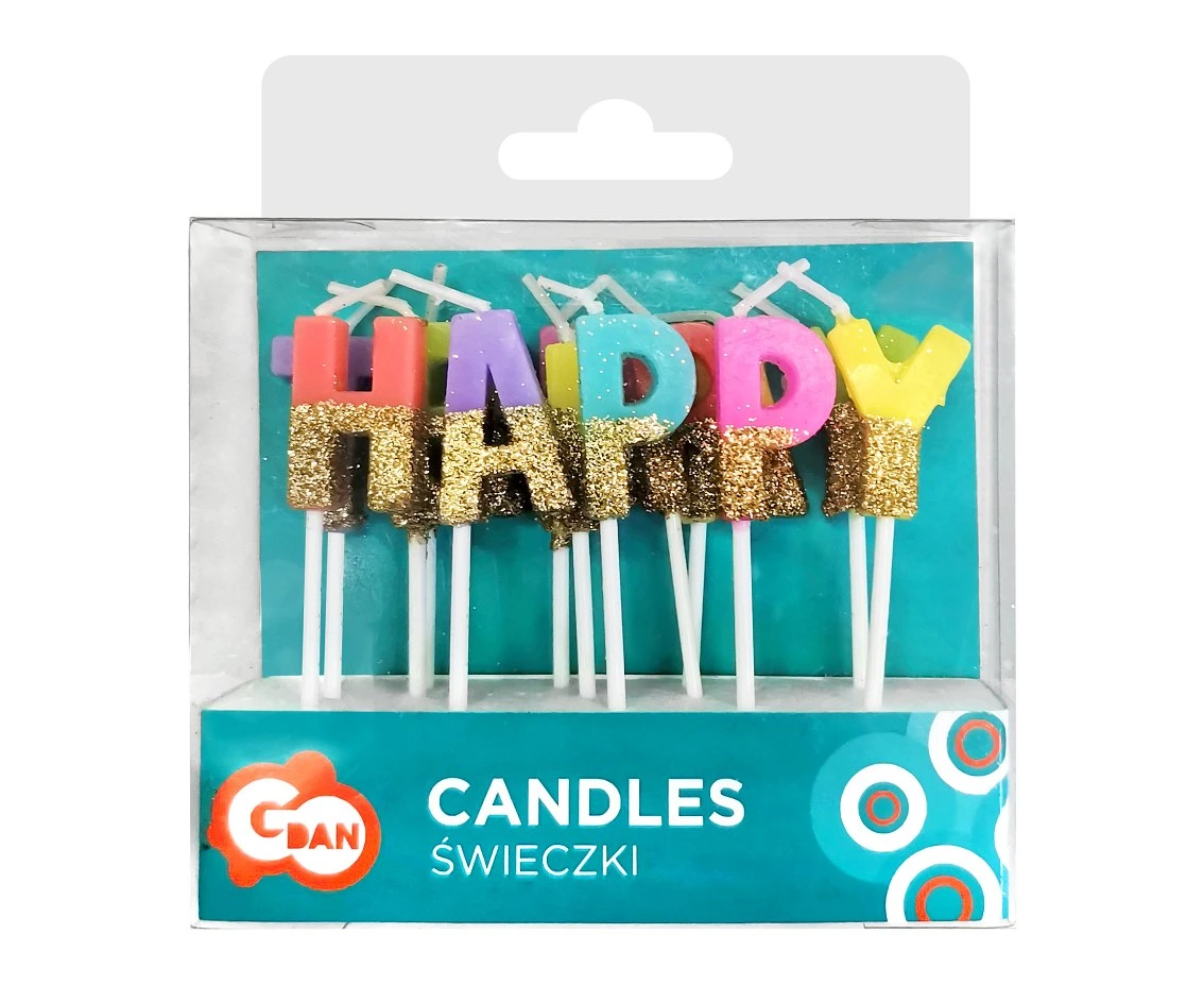 Świeczki pikery Happy Birthday, z brokatem KK