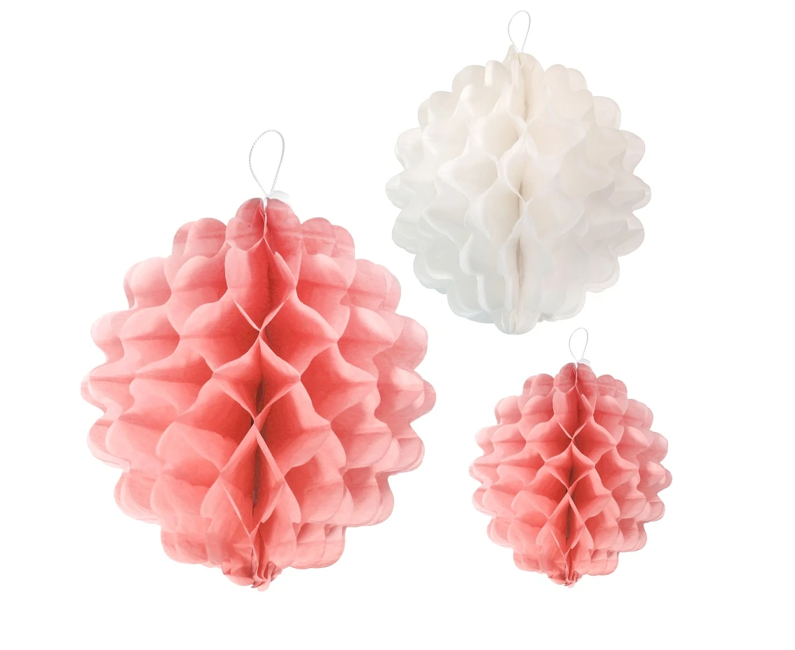 Rozeta dekoracyjna PB&C 3 kule, różowy miks (15 cm, 22 cm, 29 cm)