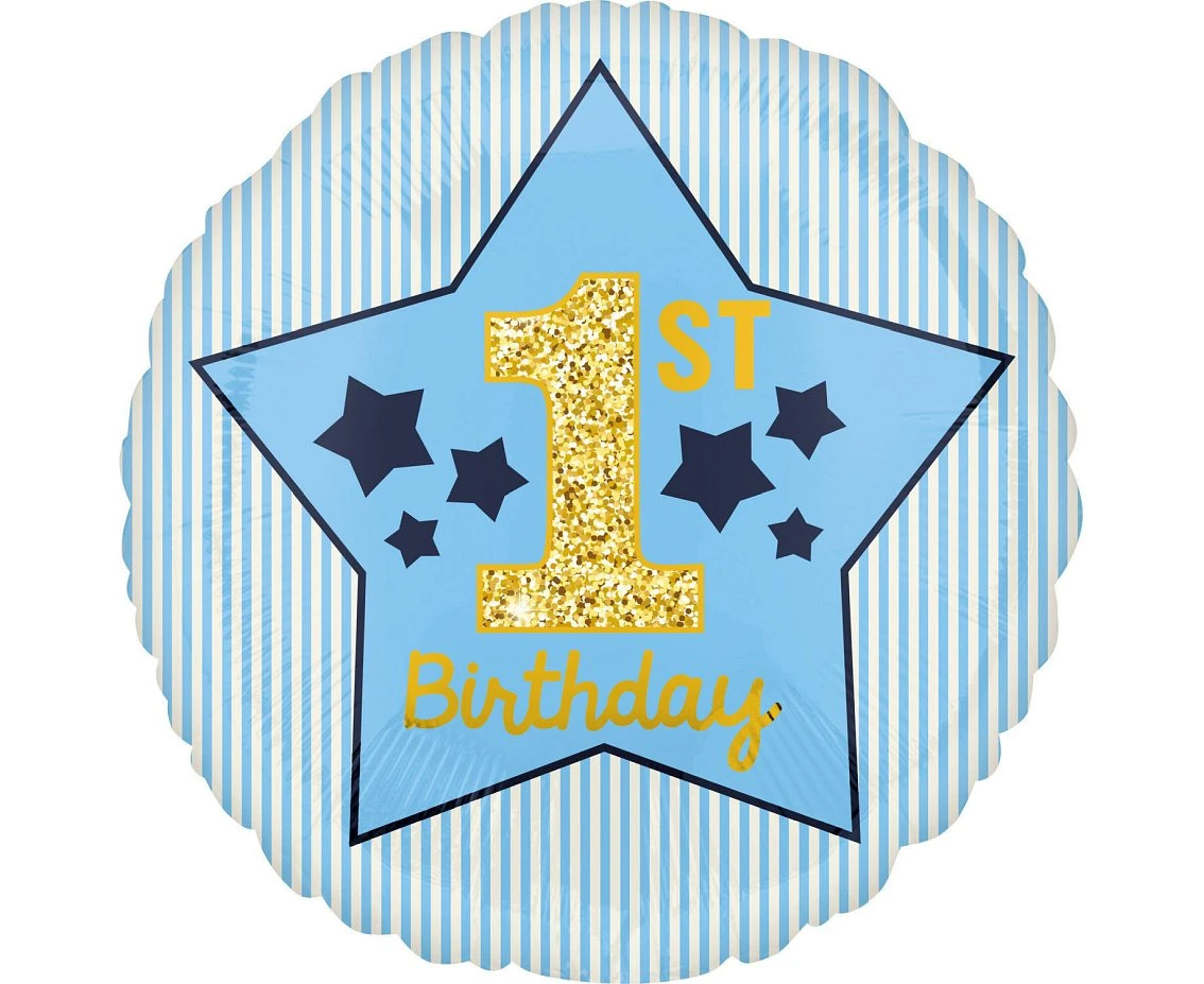 Balon foliowy 18" CIR - 1 st Birthday, niebieski KK