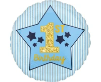 Balon foliowy 18" CIR - 1 st Birthday, niebieski KK