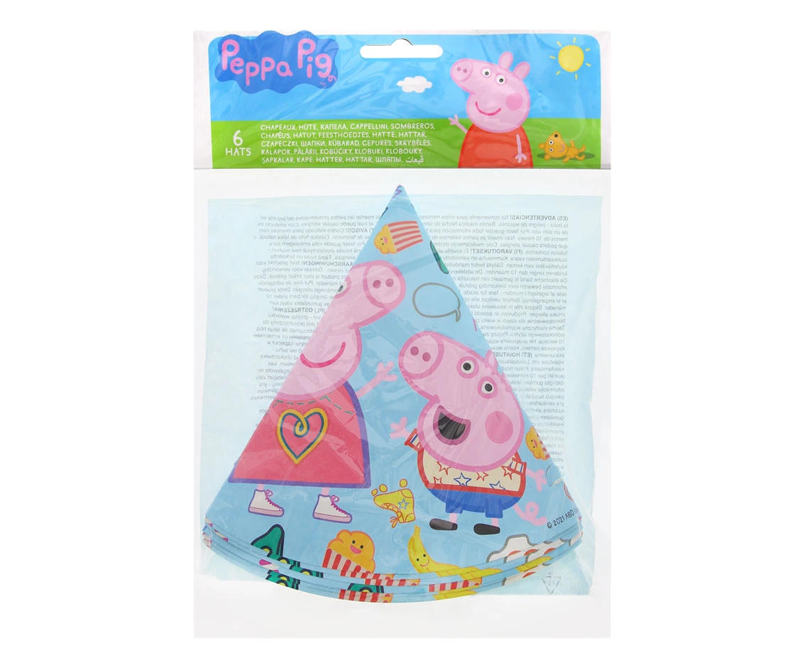 Czapeczki papierowe Peppa Pig, 6 szt.