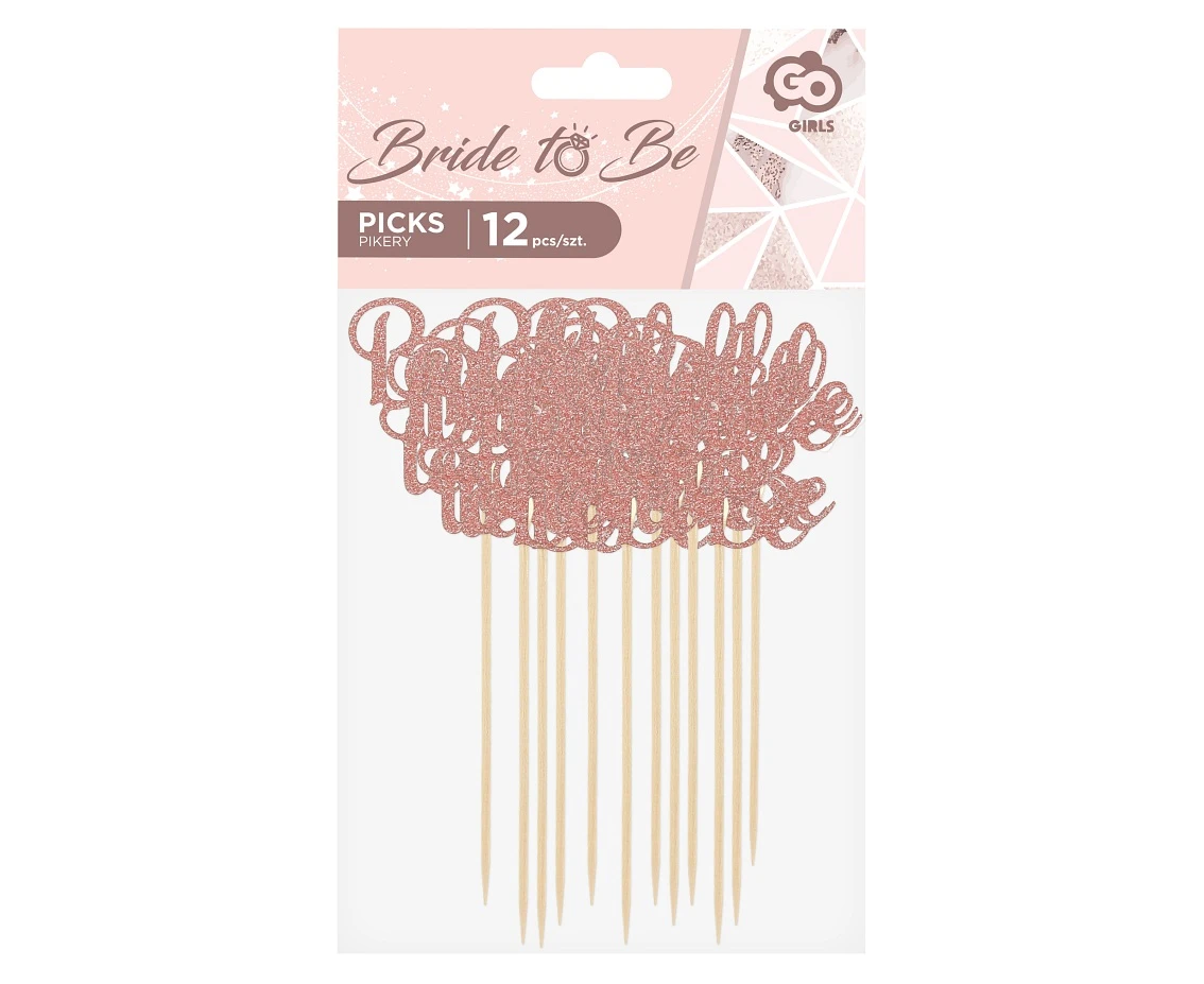 Pikery na babeczki GoGirls Bride to be, różowo-złote, 12 szt.