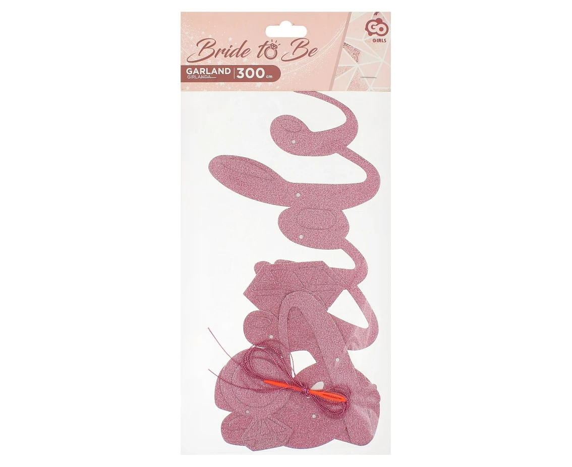 Girlanda papierowa GoGirls Bride to Be, brokatowa różowa, 300 cm