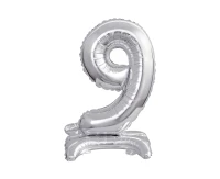 Balon foliowy B&C Cyfra stojąca 9, srebrna, 38 cm KK