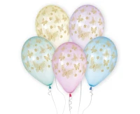 Balony Gemar 13", premium hel złote motylki, 5szt.