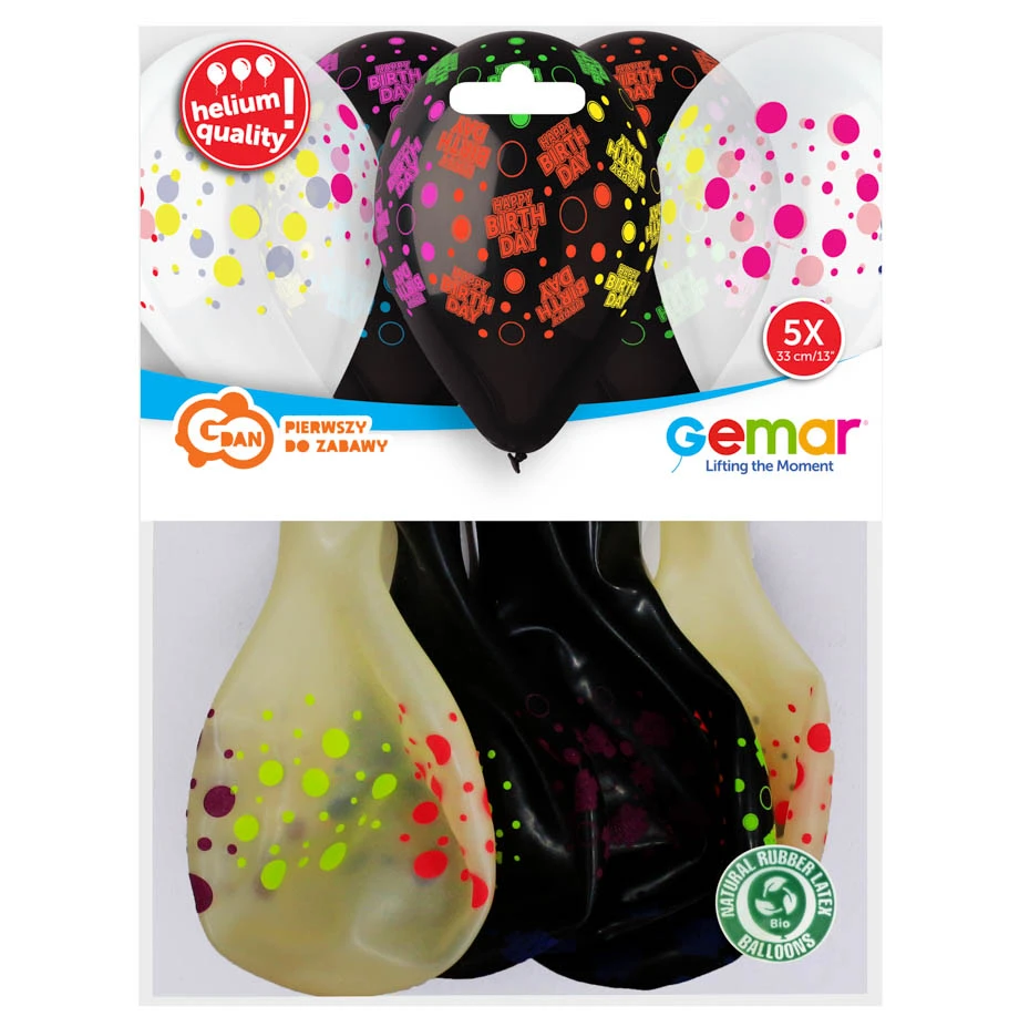 Balony Gemar 13", pastel premium hel urodzinowe groszki, 5szt. KK