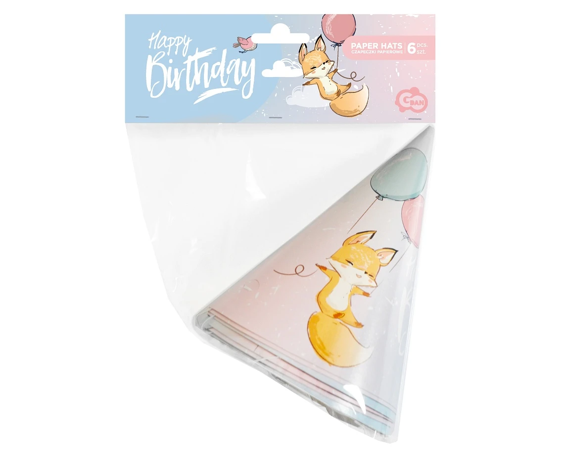Czapeczki papierowe Kolekcja Happy Birthday - lisek, 6 szt. KK