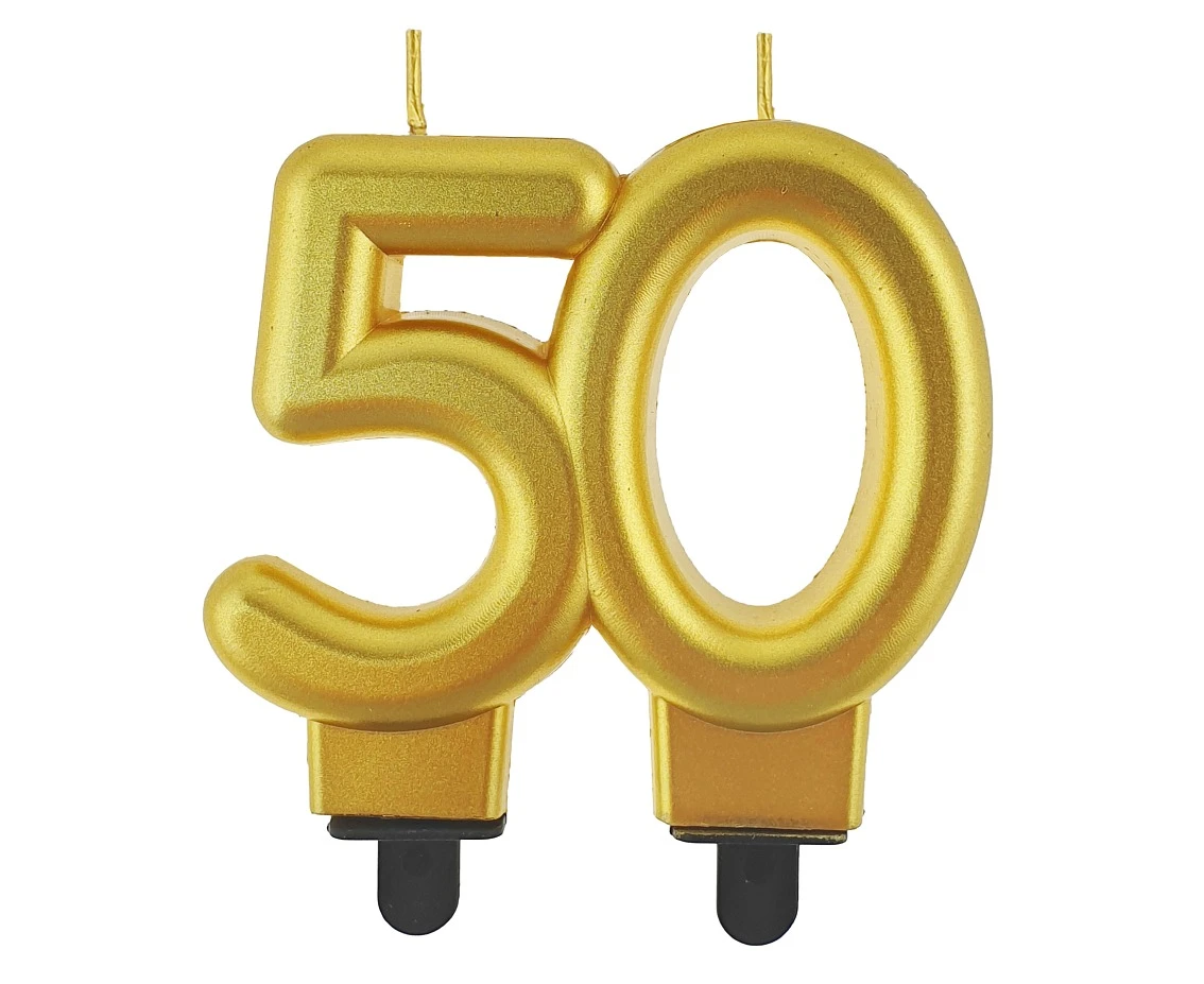 Świeczka B&C cyferka 50, metalik złota, 8 cm