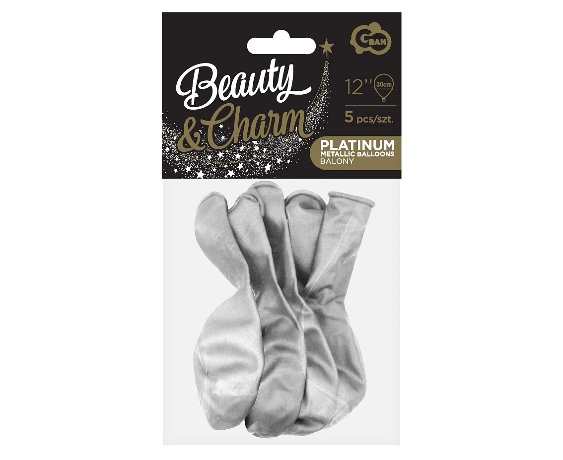 Balony B&C 10", platyna srebrne, 5szt.