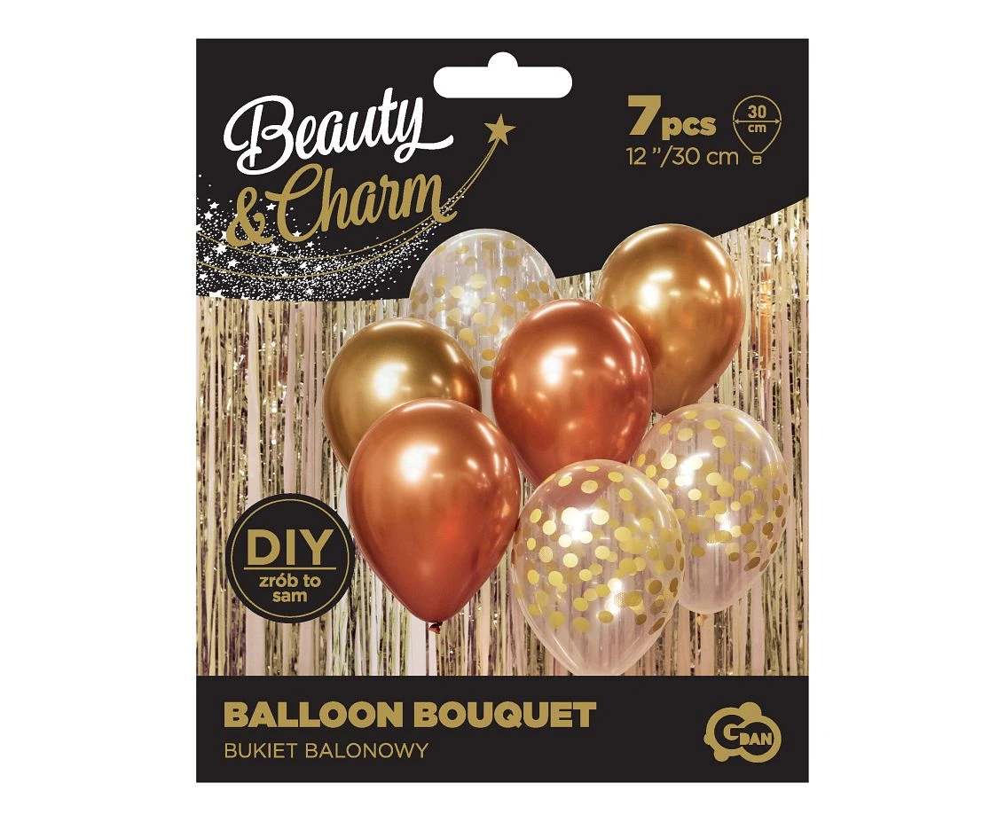 Bukiet balonowy B&C złoto-miedziany, 7 szt.