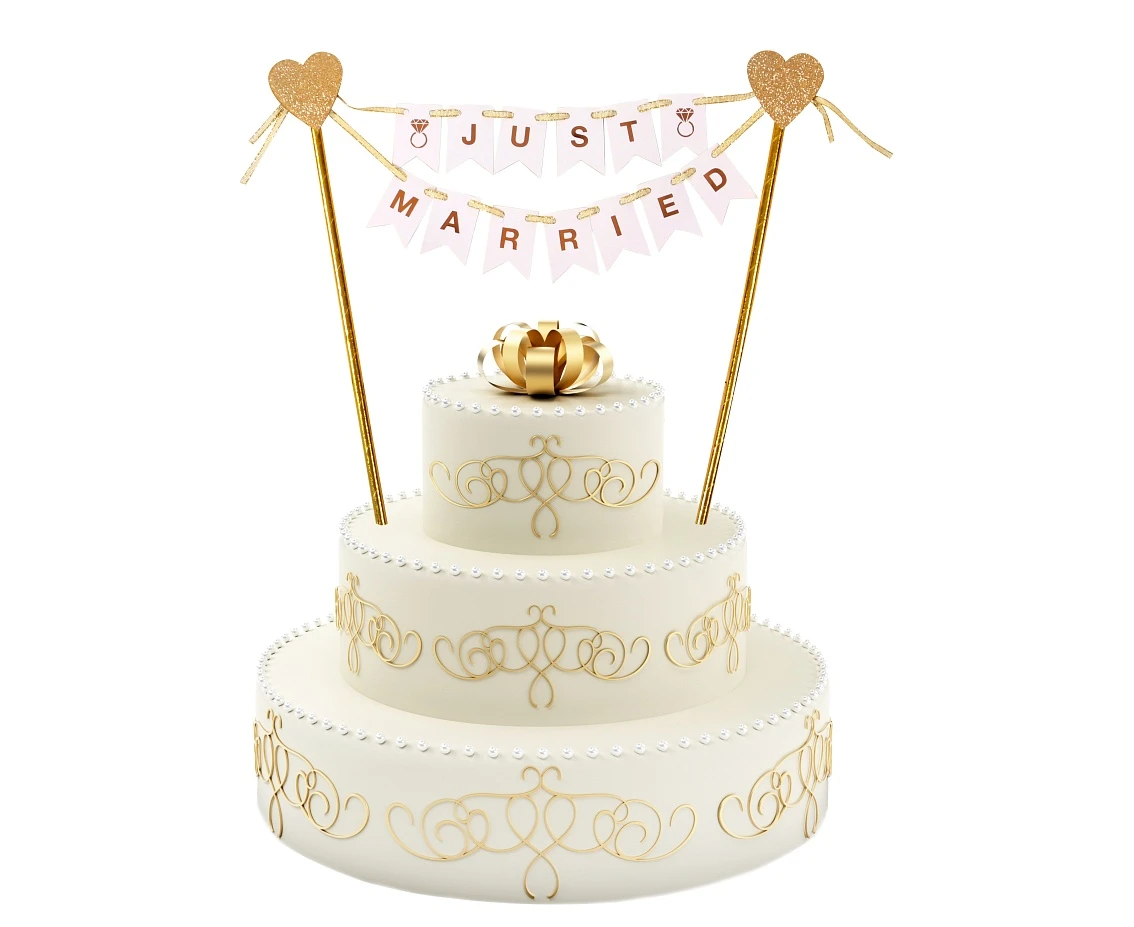 Dekoracja papierowa W&C na tort Just Married, 25 cm KK
