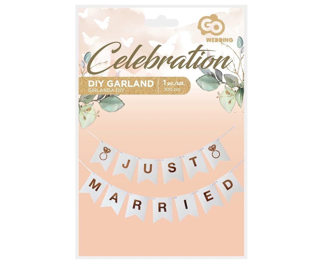 Girlanda papierowa W&C Just Married, 300 cm, DIY, wys. flagi 18 cm KK