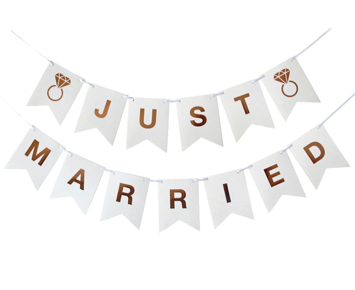 Girlanda papierowa W&C Just Married, 300 cm, DIY, wys. flagi 18 cm KK