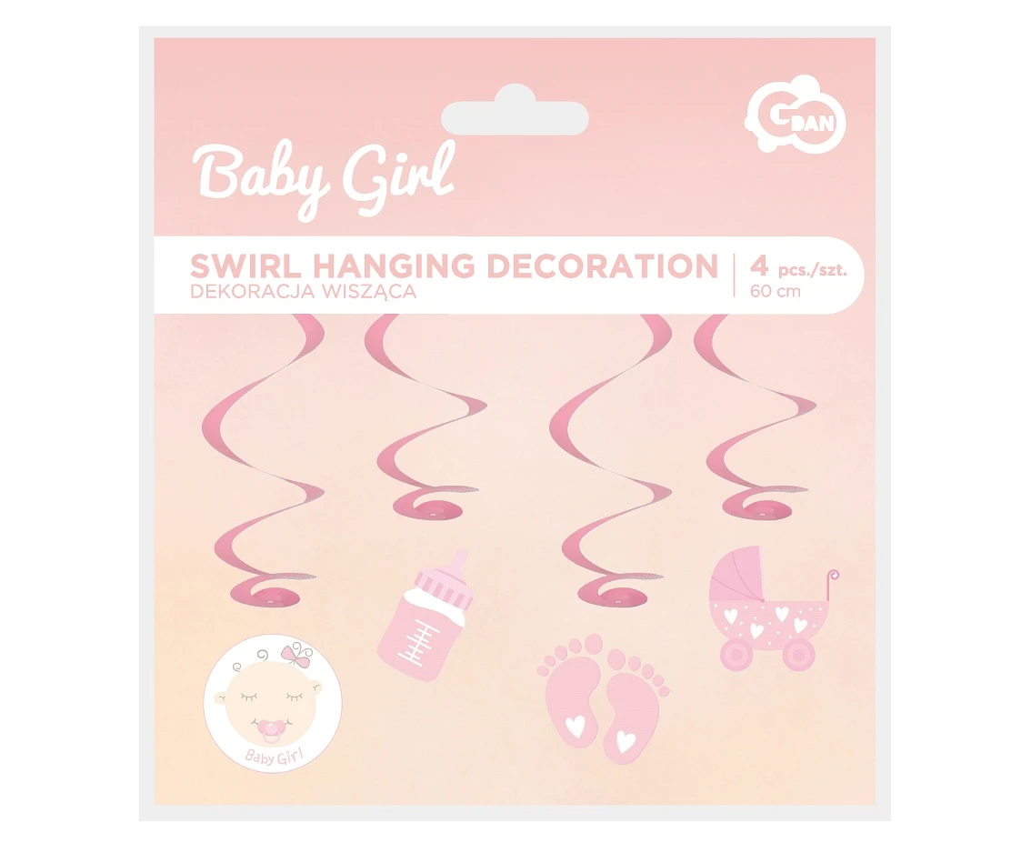 Papierowo-foliowa dekoracja wisząca B&G Baby Girl, 60 cm, 4 szt.