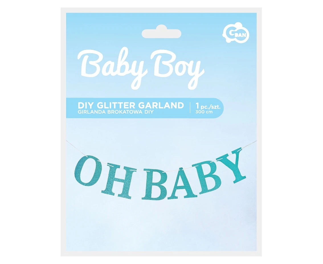 Girlanda papierowa brokatowa B&G Oh Baby, jasnoniebieska, DIY, 300 cm