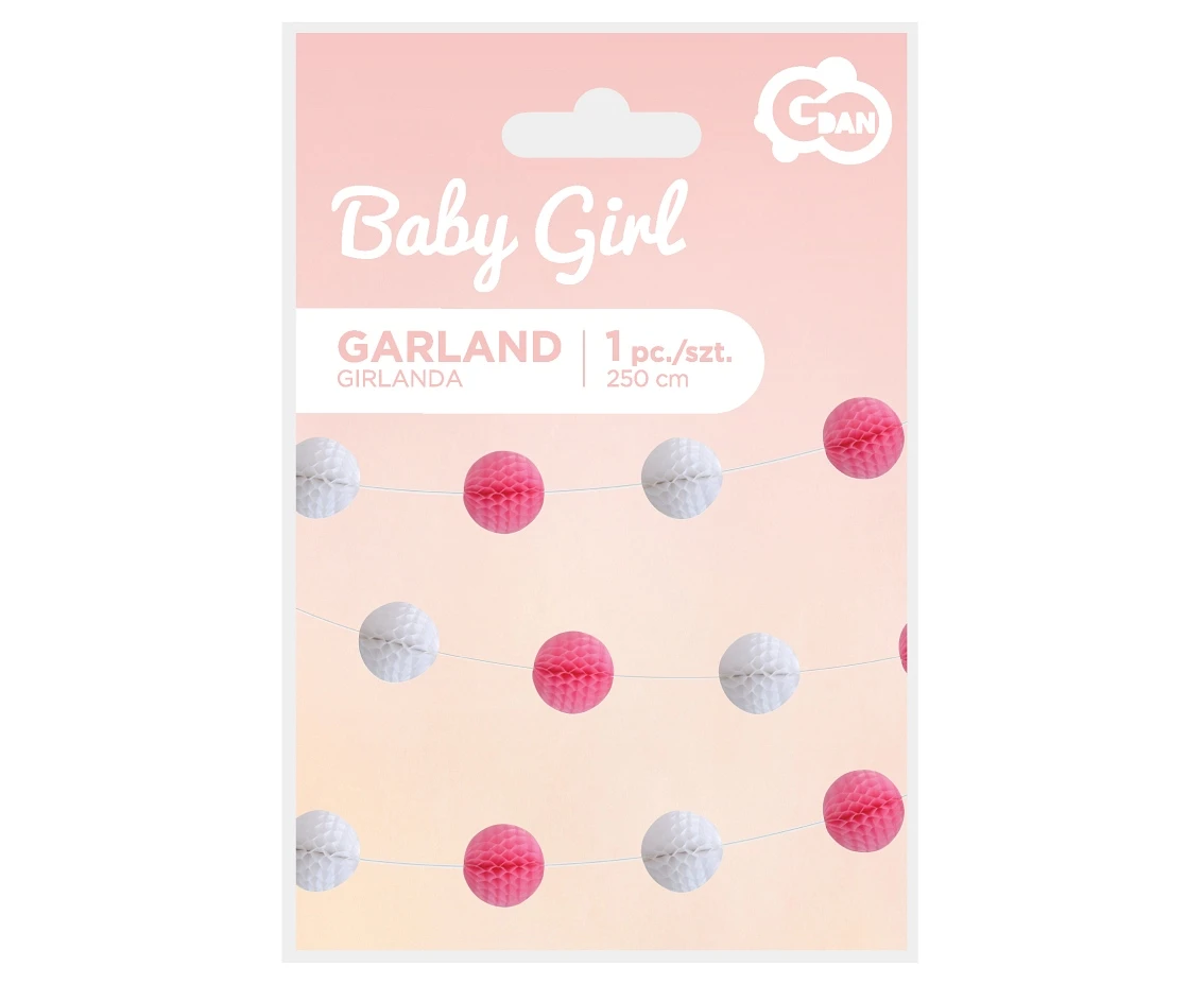 Girlanda B&G Kuleczki - Baby Girl, jasnoróżowa, 250 cm