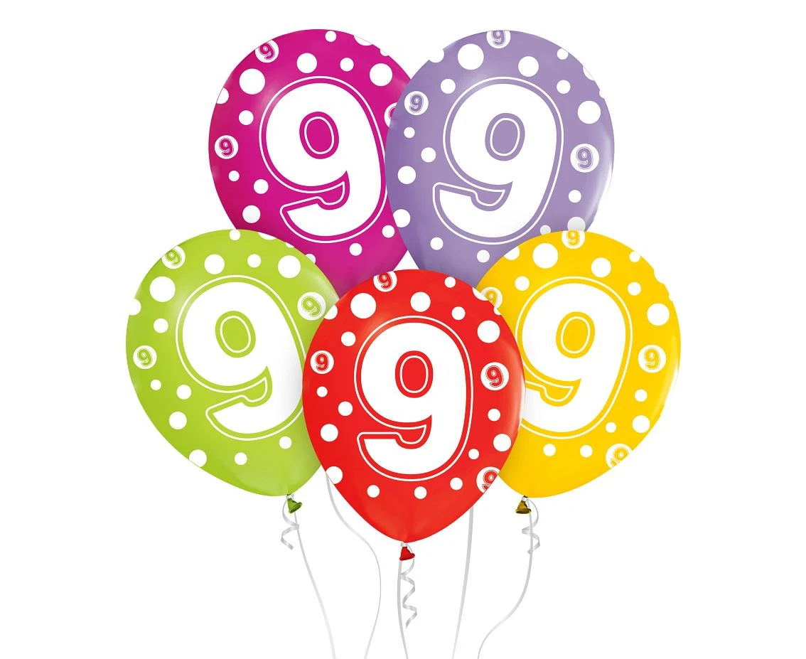 Balony z cyframi: 9, 12 cali/ 5 szt.