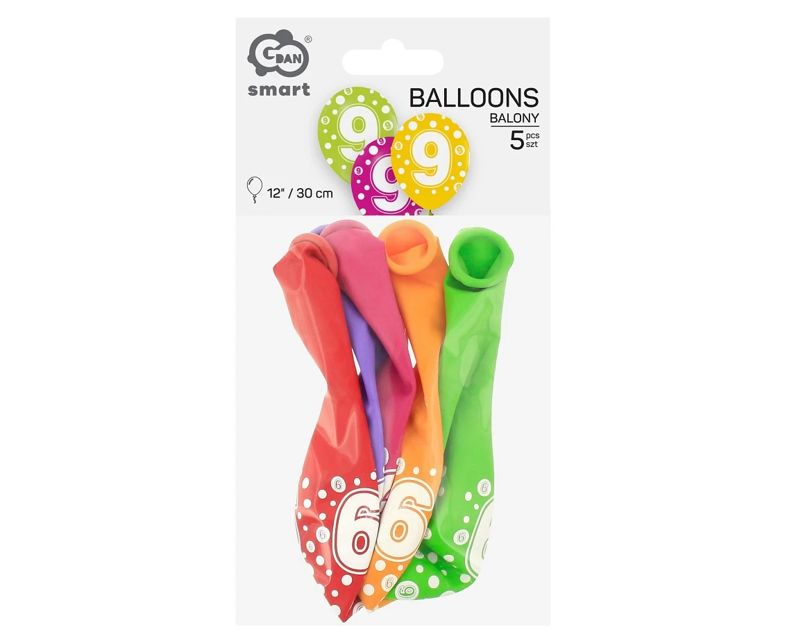 Balony z cyframi: 9, 12 cali/ 5 szt.