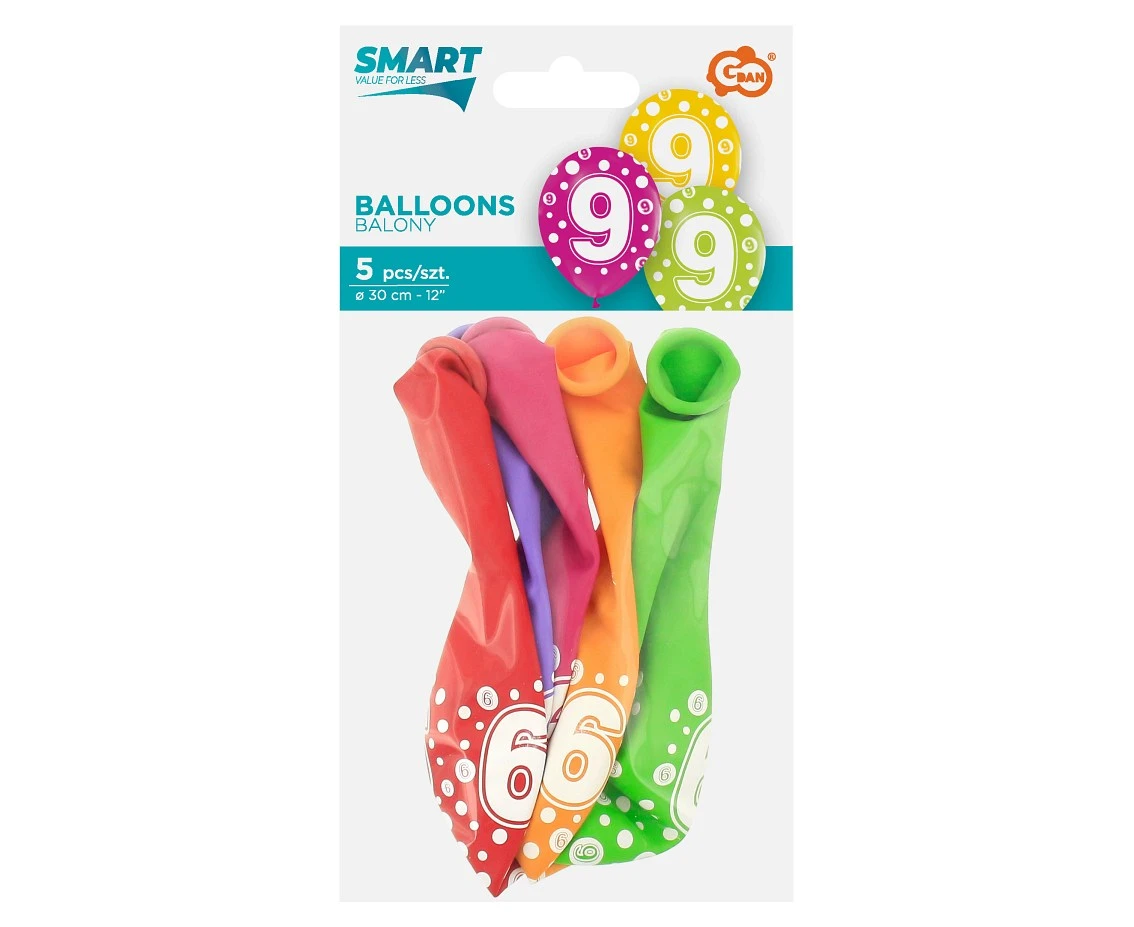 Balony z cyframi: 9, 12 cali/ 5 szt.