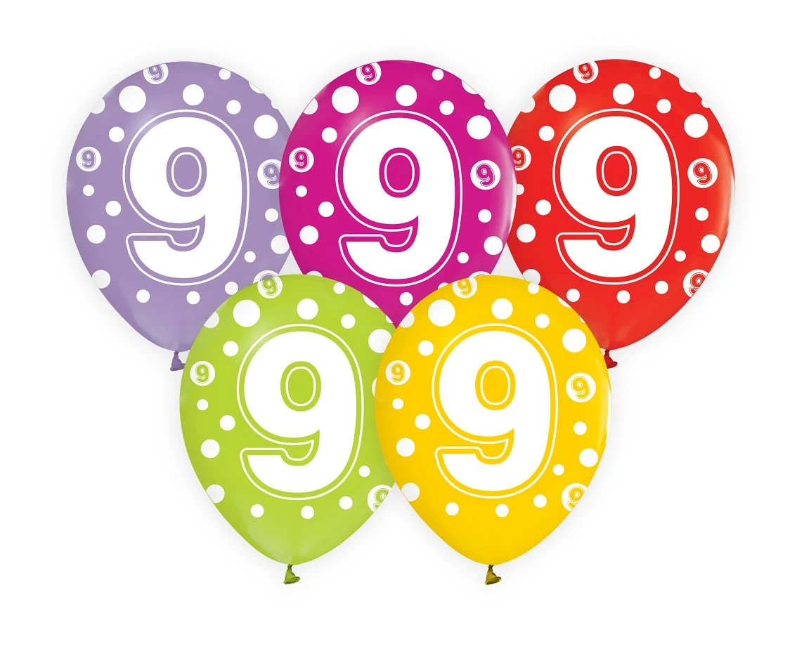 Balony z cyframi: 9, 12 cali/ 5 szt.
