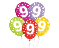 Balony z cyframi: 9, 12 cali/ 5 szt.